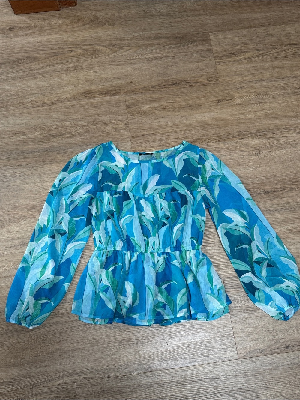 VENUS Blue & Teal Floral Peplum Long-Sleeve Blouse